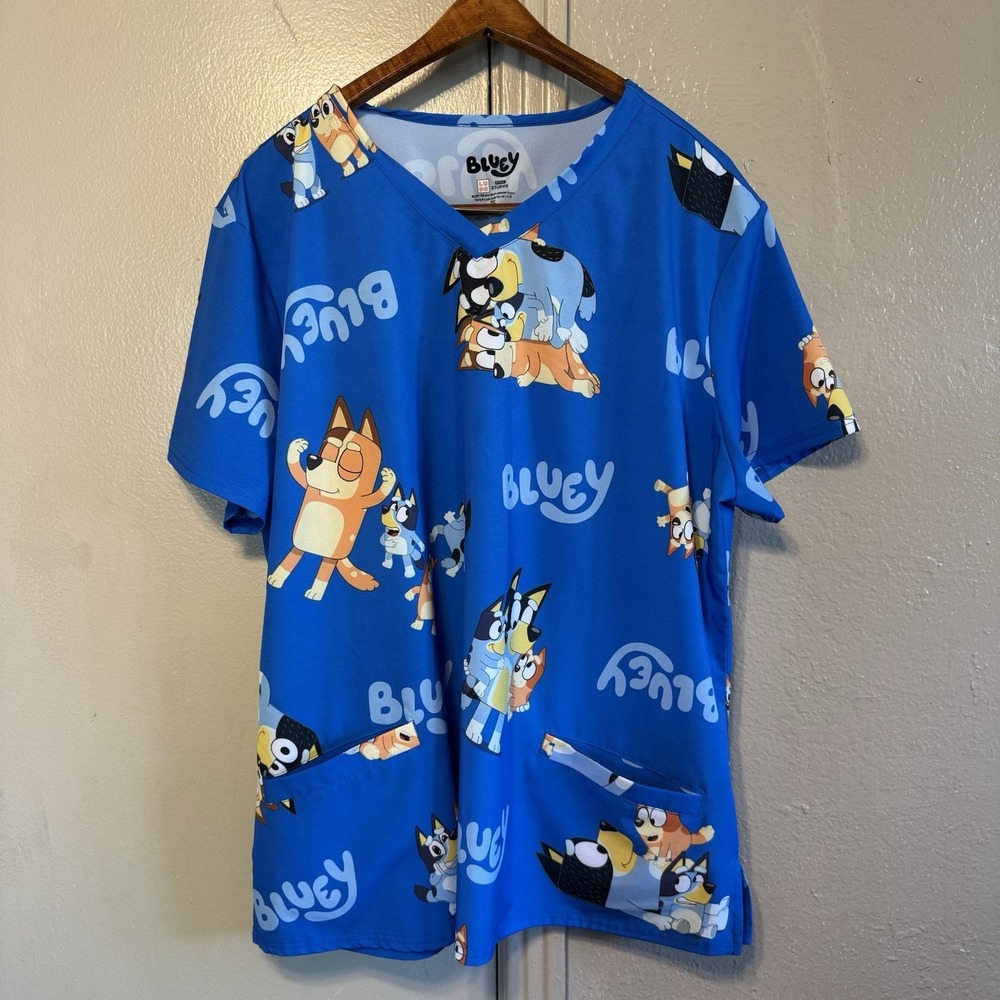 Bluey Scrub Top Women's 3XL Blue Childcare Daycare Hospital Apparel
